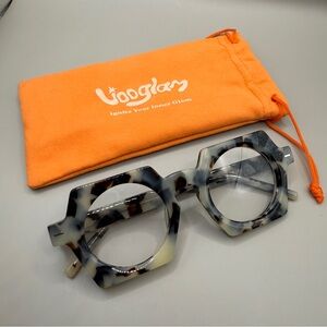 Vooglam Geometric Tortoiseshell Glasses with Orange Pouch, No prescription